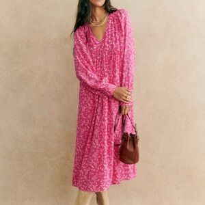 Sezane Nilla Dress Two-tone Pink Floral Print Size 6